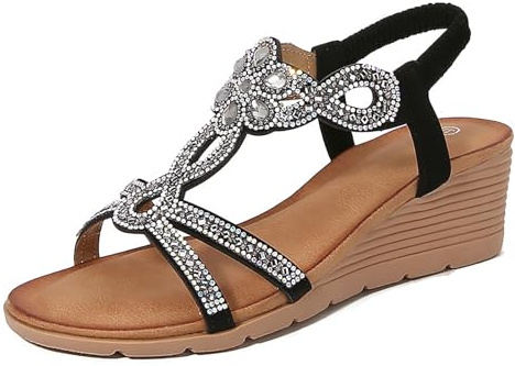 Platåsandaler damer sommar – kilsandaler ortopediska boho-sandaletter, T-remmar, glitter, strandskor, mjuka sulor, remsandaler, semester, sommarskor, utomhus, strandskor, lediga sandaler