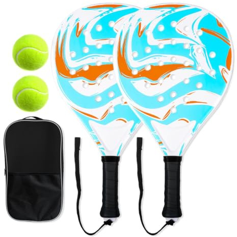 Pickleball Paddles - Carbon Fiber Racket Set | Beach & Outdoor Paddle Tenni | 18.31x10.24 Inch Durable Rackets with Balls & Carry Bag for Kids, Adults, Beginners, Family Training & Beach Vacation