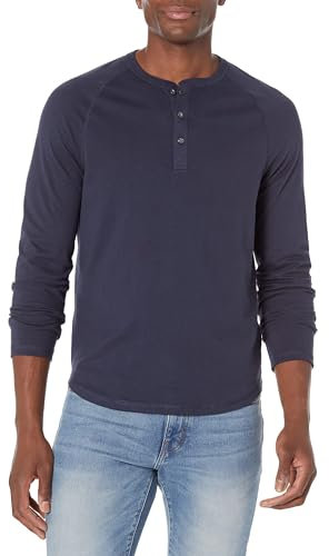 Amazon Essentials Herren Langärmeliges Henley-Shirt, Schmale Passform, Marineblau, L