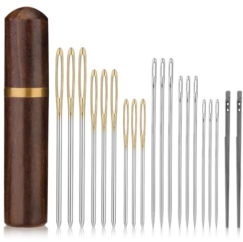 Leather Big Eye Needle, 21 Pieces 3 Sizes of Leather Needle Big Eye Needle, with 2 Leather Lacing Needles，1 piece Needle Bottle, Leather Sewing Needle kit