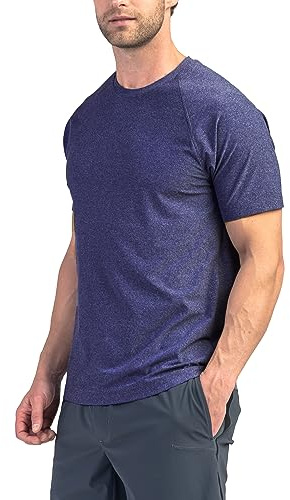 Rhone Reign Tech Mens Workout Shirts, Anti-Odor, Quick Dry Mens Gym Shirts, UPF 50+ Workout Shirts for Men, Midnight Heather - Straddle Stitching, S