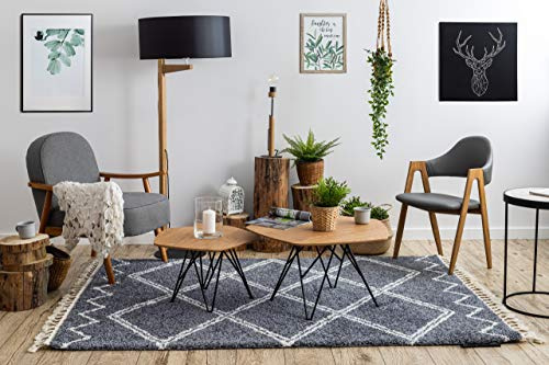 rugsx Teppich hochflor Berber Shaggy, Franse, marokkanischer Stil, für Zimmer, Wohnzimmer, Schlafzimmer, ASILA Grau/Weiß 80x150 cm