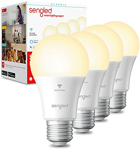 Sengled Alexa Light Bulb, Smart Light Bulbs, Smart Bulbs That Work with Alexa & Google Assistant, WiFi Light Bulbs A19 Soft White (2700K) No Hub Required, 800LM 60W Equivalent High CRI>90, 4 Pack