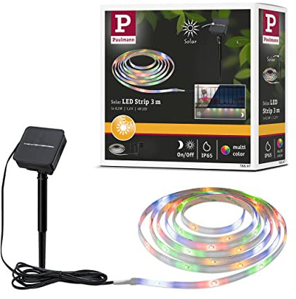 Paulmann 78897 LED Stripe Solar 3m inkl. Dämmerungssensor und Akku IP44 0,3W 16LEDs/m RGBY Schwarz Kunststoff