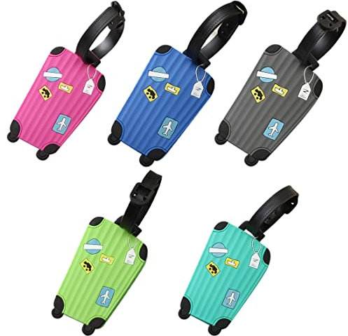 Kofferanhänger, 5 Stück Gepäckanhänger, Bunte Koffer Tags aus Silikon,Adressschild Namensschilder,Wasserdichte Tags Identifizierung von Gepäck und Koffer auf Reisen