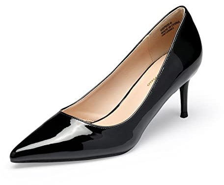 GENSHUO Damen Stiletto Pumps mit Niedrigem Absatz 6 cm/2,36 Zoll Spitz Lack High Heels Elegant Geschlossene Low Heels für Arbeit Abschlussball Hochzeit Stöckelschuhe, Schwarz 41EU