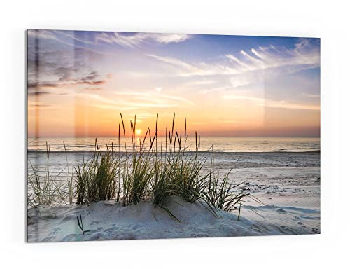 DEQORI Küchenrückwand Glas | Motiv Sonnenuntergang am Strand | 60x40 cm | Bad- oder Herd-Rückwand | Herdblende Spritzschutz für Küche & Badezimmer | moderne Deko für Fliesenspiegel