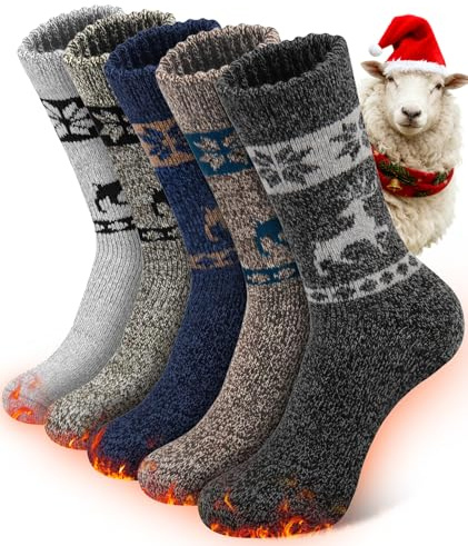 SIHOHAN Mens Thermal Socks Merino Wool Socks 5 Pairs Extra Thick Warm Winter Boot Socks, Multicolor4, UK 6-11