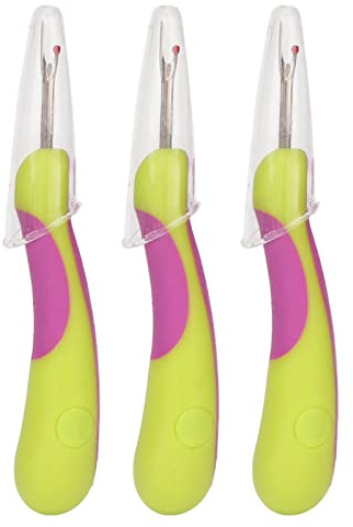 Restokki Juego De Descosedores De Costura De 3 Piezas Con Cuchillas Afiladas De Acero Inoxidable, Mangos Ergonómicos Y Tapas Transparentes En Morado Y Verde