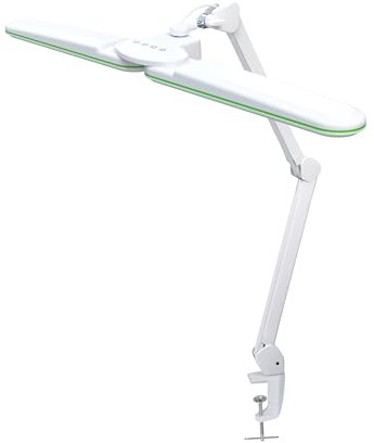 Neatfi Elite HD XL arbetslampa, skrivbordslampa, 3 ljuslägen, icke-polär dimning, justerbara ljuslägen, ergonomisk design, Uppgiftsljus för hem, kontor, arbetsrum (CCT med Klämma, Grön Ring, 45 CM)