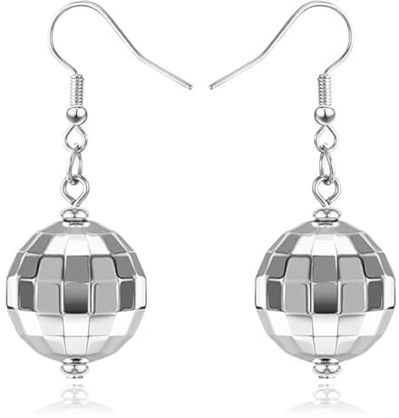LEEQBCR 1 Paio di Orecchini a Forma di Palla da Discoteca,Orecchini a Forma di Palla da Discoteca degli Anni '80,Orecchini Gioiello Punk da Discoteca,Accessori per Costumi da Festa Vintage(Argento)