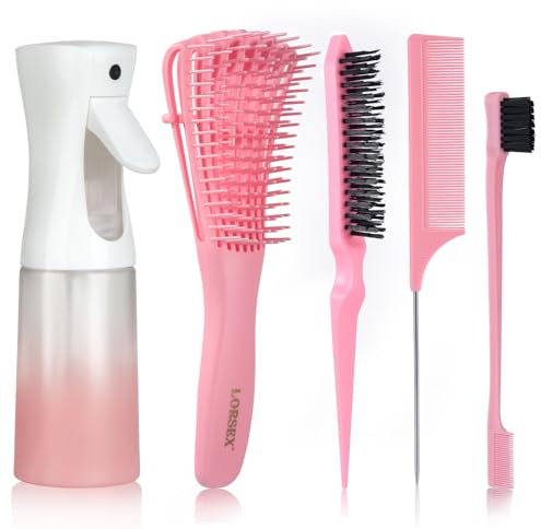 LORSEX Hair Brush with 200ml Hair Spray Bottle, Detangle Hair Brush for Black Natural Hair, Afro American Type 3a-4c, 3 Pcs Slick Brush Set (Pink)