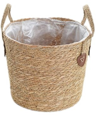 SANGOGO Macetero de mimbre trenzado con asa, cesta de almacenamiento para juguetes, cesta de almacenamiento con asa, hecha a mano (S)