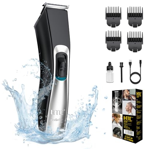HTC Cortapelos y recortadora de barba para hombre, kit de corte de pelo eléctrico profesional todo en uno, totalmente lavable, con cable e inalámbrico, con recortadora para el cuidado del cabello y el
