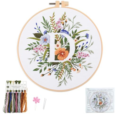 Myfelicity broderikit för nybörjare och vuxna, design med blommor och bokstäver (404-D)
