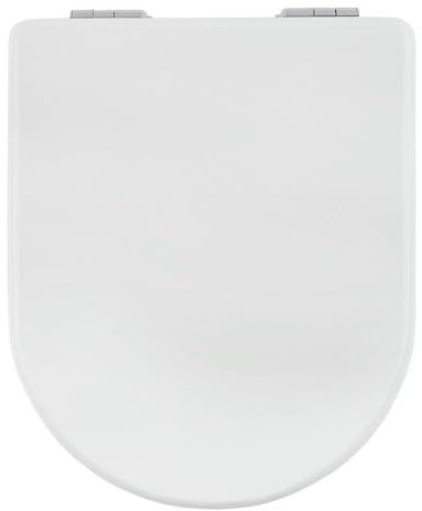 AWD interior WC Sitz mit Absenkautomatik und Easy Release, Toilettendeckel MDF Weiß, D Form, Toilettendeckel mit Absenkautomatik, Universeller Toilettensitz für WC – Passend für Roca, Kolo, Cersanit