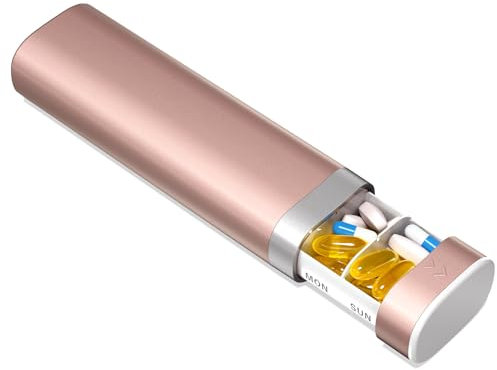 Colorwing Pastillero Semanal de 1 Toma, Organizador de Medicamentos para Viaje Diario, Caja de Pastillas para 7 Días, Lateral Retráctil y Extraíble, Fácil de Abrir (Rosa)
