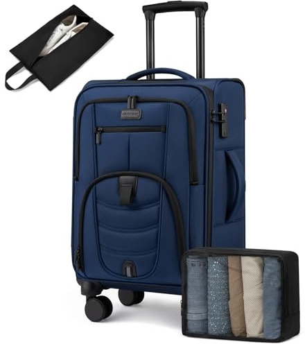 Carry On Luggage 22x14x9 Airline Approved, 22-Inch Suitcases with Spinner Wheels, Softside Carry-on Luggage with TSA Lock for Men Women Business Trip, Lightweight Large Capacity Luggage for Travel