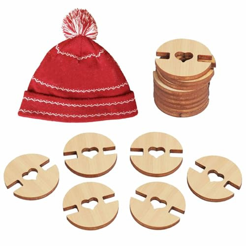 60pcs Pom Poms Buttons for Hats, Wooden Handmade Buttons Removable Love Button Crafts Faux Fur Pom Pom Fastener Holder Sewing Clothing Accessories for Beanies, Knitting, Crochet