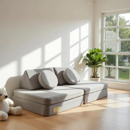 Kindercouch modular 6-teilig | Spielsofa Kinder | Waschbar & schadstofffrei | 3 Moderne Farben | Modulares Spielsofa – ideal zum Bauen, Kuscheln & Spiel (Creme Beige)