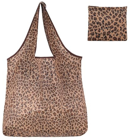 DOKRIN Bolsas de la compra reutilizables, Bolsa de compras plegable grande con estampado de leopardo reutilizable y portátil ideal para ir de compras viajar y acampar al aire libre (marrón)