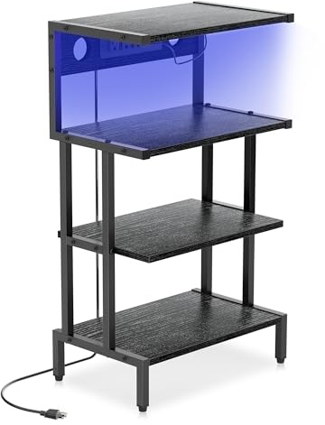 Aquzee Game Console Shelf, 4-Tier Video Gaming Consoles Stand with Outlet & RGB Light, Small Media Entertainment Center for Audio Stereo Storage Organizer Playroom Furniture, Stereo Stands and Racks