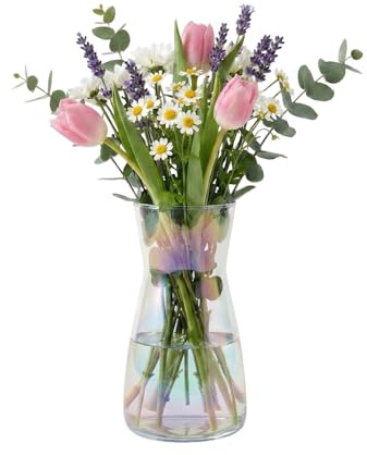 GREENSAPPIRE Clear Glass Vase 7.7 Tall Vases Clear Glass Vase for Centerpieces Modern Colored Glass Vases Rustic Home Decor, Decorative Modern Farmhouse, Ideal Shelf, Mantle (Rainbow)