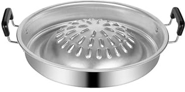 Multi-function Thai Picnic Grill Pan 30/35cm Reusable Outdoor Roasting Plate Portable Rust-proof Korean Barbecue Grill Tray(Silver 30cm)