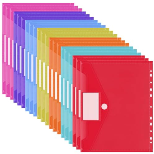 21 Pochettes Porte Documents A4 11 Trous Chemises PP 7 Couleurs Classeur | Imperméables Translucides Rabat Pression Étiquette Capacité 100 Feuilles Pour École Étudiants Factures Contrats Organisation
