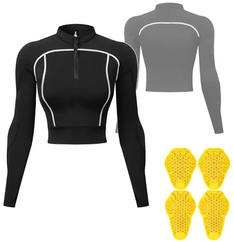 ARMAAN Giacca Moto Corta Donna Con Mezza Zip, Top Biker In Mesh Traspirante Con Imbottiture Protettive, Abbigliamento Moto Estivo Per Moto E Scooter Con Protezioni CE Rimovibili,Black-L