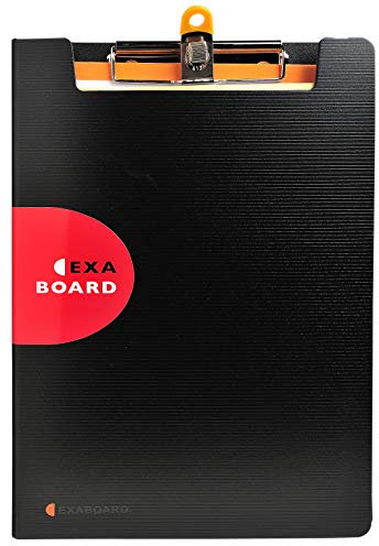 Exacompta 52134E Klemmbrettmappe Exaboard inkl. Schreibblock DIN A4 mit stabilem Vorderdeckel und Gummibandverschluss, Stifthalter, Sichthülle innen zur Aufbewahrung von losen Dokumenten schwarz