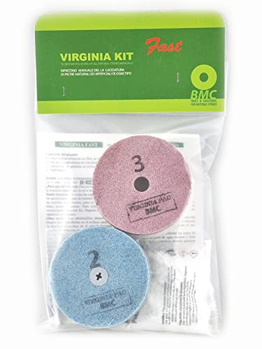 BMC VIRGINIA FAST kit per lucidare a mano il marmo con tamponi diamantati in 3 diverse grane per levigare medio,fine e lucidare marmi e pietre calcaree con polvere lucidante