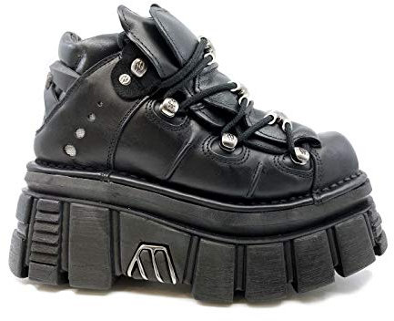 New Rock Tower M.106-C45 Stiefelette aus Leder mit Plattform, Schwarz , 39 EU