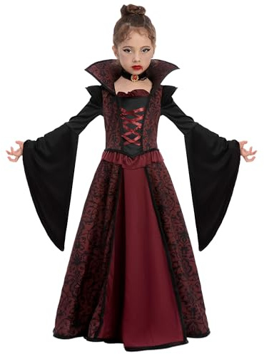 Spooktacular Creations Royal Vampire Costume Set for Girls Halloween Dress Up Party, Role-Playing, Carnival Cosplay, Vampire-Themed Party (Medium (8-10 yrs))