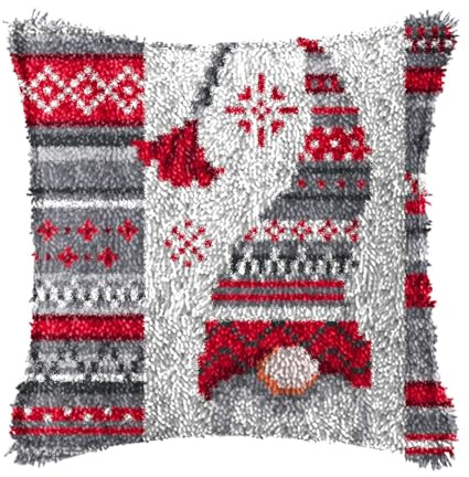 LAPATAIN Latch Hook Kits for DIY Throw Pillow Cover,Needlework Cushion Cover Hand Craft Crochet for Great Family 17X17inch Christmas Hat