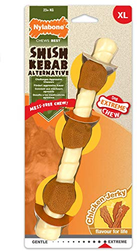 Nylabone Extrem robustes Kauspielzeug für Hunde, Shish Kebab, Huhn Jerky Geschmack, schmutzfrei, Größe XL, für Hunde über 23 kg – XL