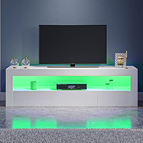 Panana 120cm TV Stand 2 Doors Storages TV Cabinet Big Shelf With RGB LED Lights for TVs 22inch to 55inch (White)