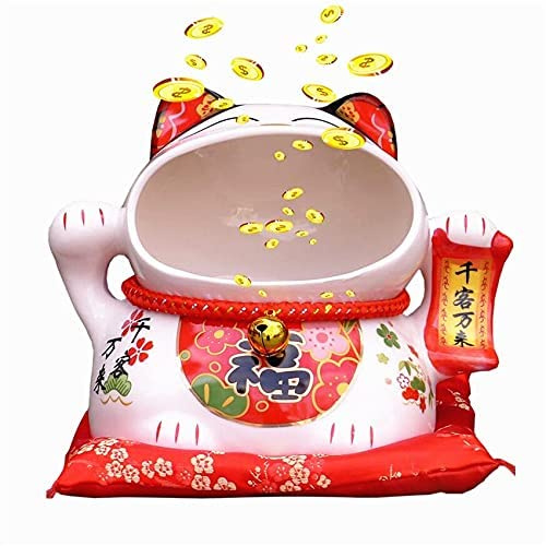 EatingBiting 8 Japanese Ceramics Maneki Neko Lucky Cat Big Mouth Ornament Figurine Storage Box Decoration Ornamental Art Sculpture Home Decor Decorative Beckoning Cat for Business Opening,Feng Shui