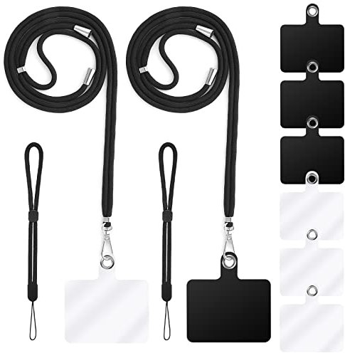 Cobee Lot de 2 Cordons Tour de Cou pour téléphone Portable + 2 dragonnes de téléphone + 6 Patchs de Sangle de téléphone, Cordon croisé en Nylon, Sangles de Poignet en Nylon, Patch en PVC avec Anneau