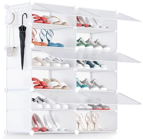 YIHATA Zapatero, 12 Compartimentos (2 x 6) para 24 Pares, Armario Paneles de Plástico, para Dormitorio Sala de Estar, Recibidores, Blanco, Modular, Estantería, 30 x 40 x 30 cm Cada Cubo
