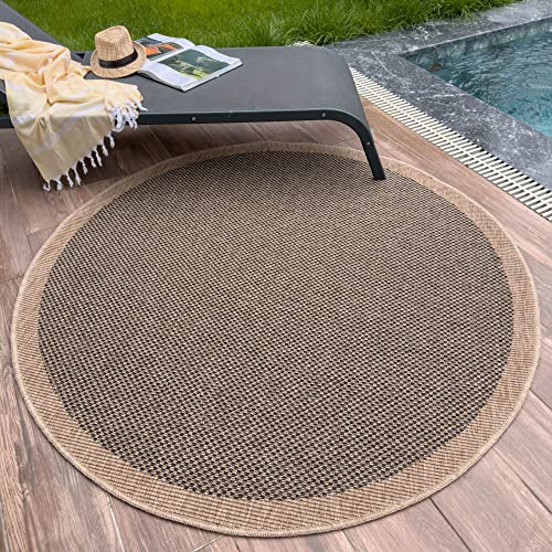 THE RUGS Nature Collection Outdoor Rug – Indoor/Outdoor Tona Border Area Rug for Patio, Deck, Garden, Kitchen, Bathroom or Living Room (Square Dots-Dark Grey, 160 cm Round)