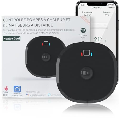 Heatzy Cool : Thermostat Connecté WiFi - Contrôleur Intelligent sans Fil pour Pompe à Chaleur et Climatiseur - Compatible Alexa, Google Home - Efficacité énergétique