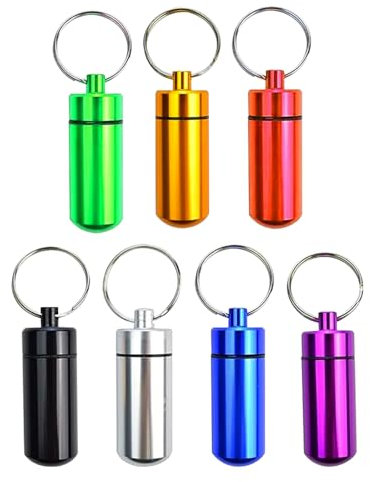 SWYSGS 7 Stück Pillendose Schlüsselanhänger, Pillendose Klein,Mini Kapsel Pillendose,Aluminium Pillenbox Tablettenbox Wasserdichte Luftdichte Klein Tablettenbox