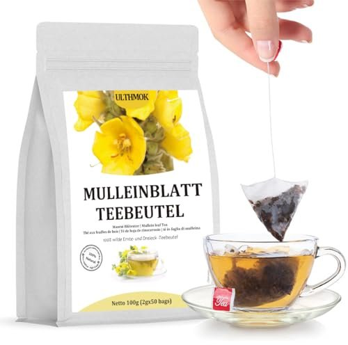 ULTHMOK Premium Mullein Leaf Tea - 50 te påsar - Rena och naturliga, inga tillsatser och koffeinfritt