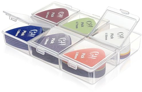 CollectHall Guitar Pick Holder, 6 Grid Guitar Pick Case, 60 Capacity, Guitar Pick Storage Box, Individual Lid, Box Only