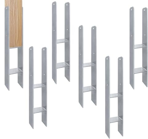 LILIIN Lot de 6 supports de poteau en H - Ancrage en H - Barres d'ancrage en acier - 600 mm de longueur - Épaisseur du matériau : 5 mm - Pour poteaux, clôture, abris de voiture, maisons sur pilotis (6
