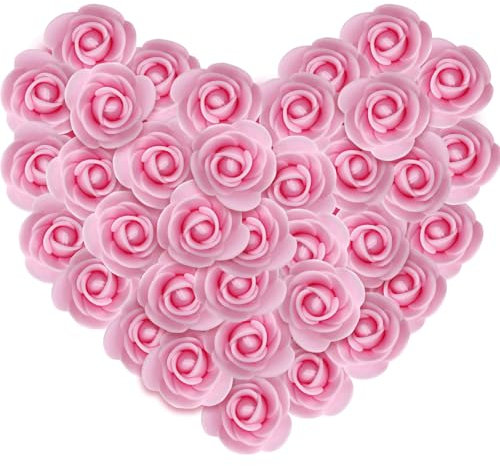 HEOUCH 144 Stück Kunstblumen Deko, Schaumrosen Deko Blumen, Mini Künstliche Rosen, Klein Gefälschte Rosen Blumen für DIY Valentinstag Hochzeit Party Festival Dekoration, 2cm Blumen Deko (rosa)