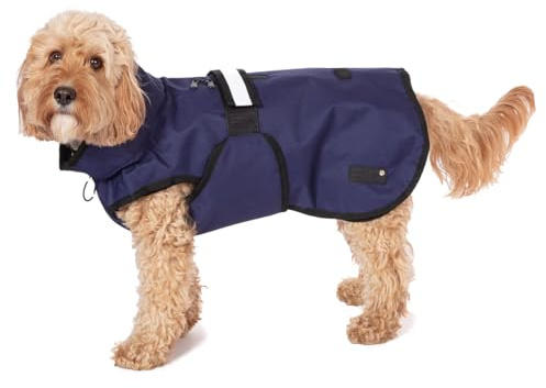Danish Design 3-in-1 Dog Coat Navy, 41cm (16in) - All Weather, Waterpoof, Fleece-Lined, Reflective Raincoat for Dogs