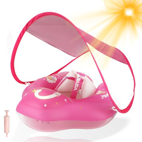 WYRIAZA Salvagente Neonato, Salvagente Neonato con Parasole, Salvagente Bambini 1-3 anni, Ciambella Neonato Mare, Baby Pool Float con Sedile, Doppio Airbag