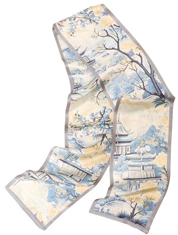 Prettystern Herren Damen 2-lagig schmal SeidenSchal Krawatten-Schal Halstuch für Frühling Sommer Weiß Grau Japan Garten DS27